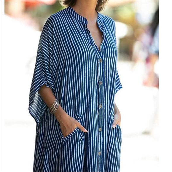 Striped Kaftan In Blue - Picture 3 of 5